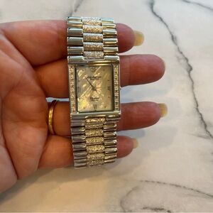 JULES JURGENSEN Womens Mother of Pearl Square Face Stainless Steel Watch NF7884W